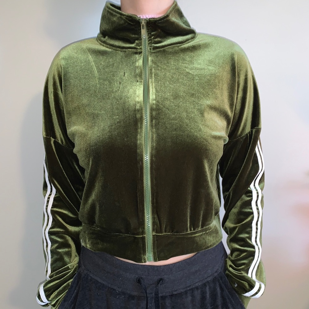 Army green cropped zip up jacket
